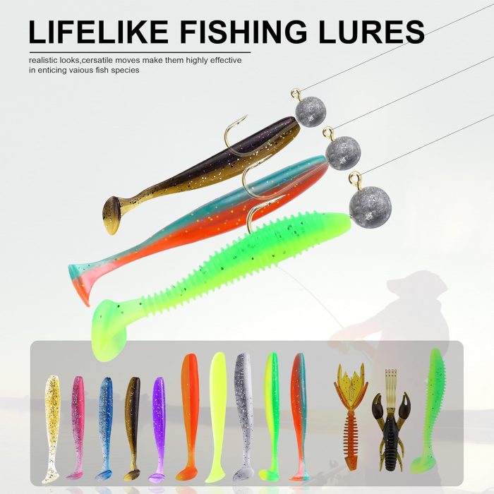 220 Pcs Fishing Lures Equipment Tackle Gear Box for Bass, Fish Kit with Soft Lures,Hooks, Accessories Tools,Frog,Worms,Plastic Bait, Swimbait,Crappie Jigs,Crankbaits, Gifts for Men - Image 3