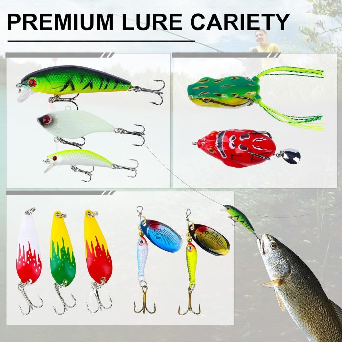 220 Pcs Fishing Lures Equipment Tackle Gear Box for Bass, Fish Kit with Soft Lures,Hooks, Accessories Tools,Frog,Worms,Plastic Bait, Swimbait,Crappie Jigs,Crankbaits, Gifts for Men - Image 4
