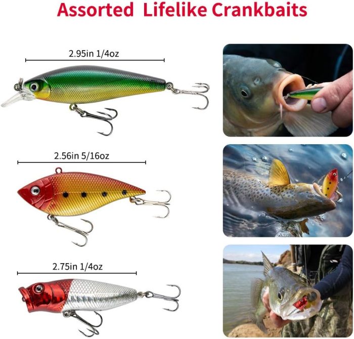 Fishing Lures Kit for Freshwater Bait Tackle Kit for Bass Trout Salmon Fishing Accessories Tackle Box Including Spoon Lures Soft Plastic Worms Crankbait Jigs Hooks - Image 2