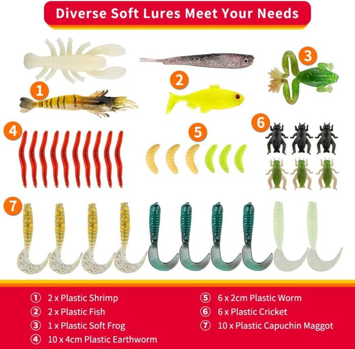 Fishing Lures Kit for Freshwater Bait Tackle Kit for Bass Trout Salmon Fishing Accessories Tackle Box Including Spoon Lures Soft Plastic Worms Crankbait Jigs Hooks - Image 3