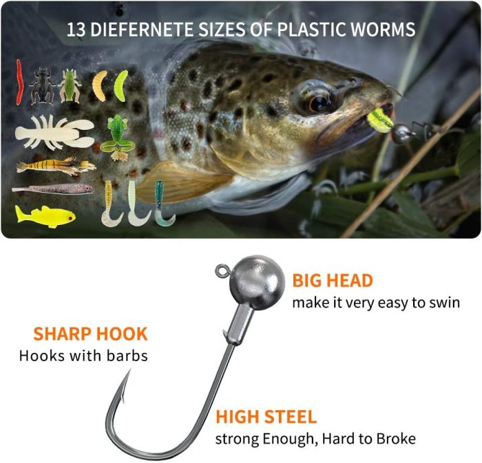 Fishing Lures Kit for Freshwater Bait Tackle Kit for Bass Trout Salmon Fishing Accessories Tackle Box Including Spoon Lures Soft Plastic Worms Crankbait Jigs Hooks - Image 4