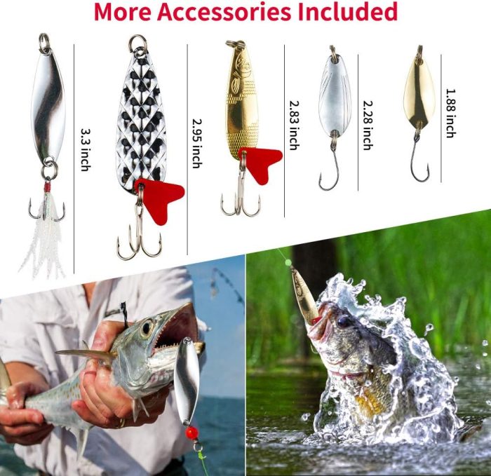 Fishing Lures Kit for Freshwater Bait Tackle Kit for Bass Trout Salmon Fishing Accessories Tackle Box Including Spoon Lures Soft Plastic Worms Crankbait Jigs Hooks - Image 5